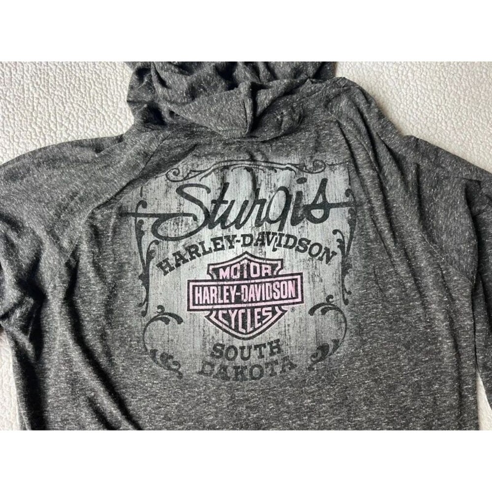 Harley Davidson Grey & Pink Sturgis Thin Zip Up Hoodie Womens XL